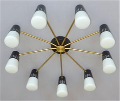Large Italian Sputnik Flush Mount Chandelier Stilnovo Mategot Style 1950s