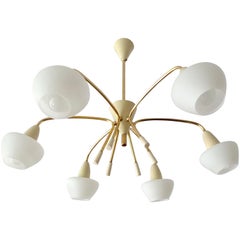 Large Sputnik Glass Brass Chandelier Pendant Light, Stilnovo Gio Ponti Era