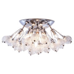 Starburst 27" Flush Mount Chandelier Crystal Glass & Chrome, Italy 1960