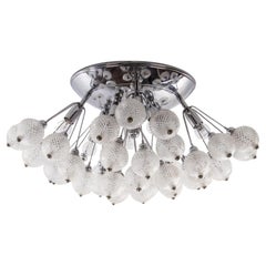 Starburst 27" Flush Mount Chandelier Crystal Glass & Chrome, Italy 1960