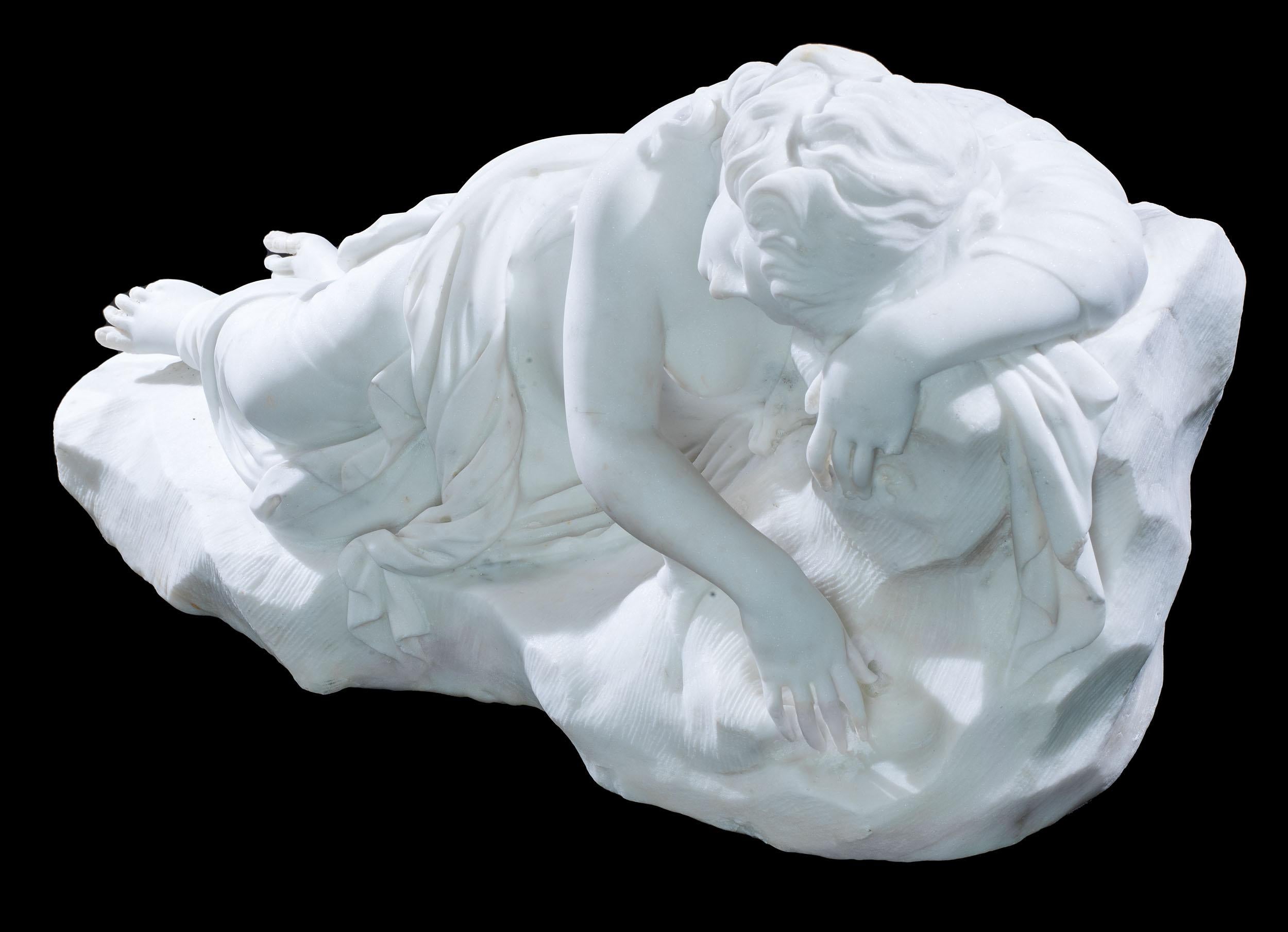 Statuary Marble Large Italian Statue of a Sleeping Nymph For Sale
