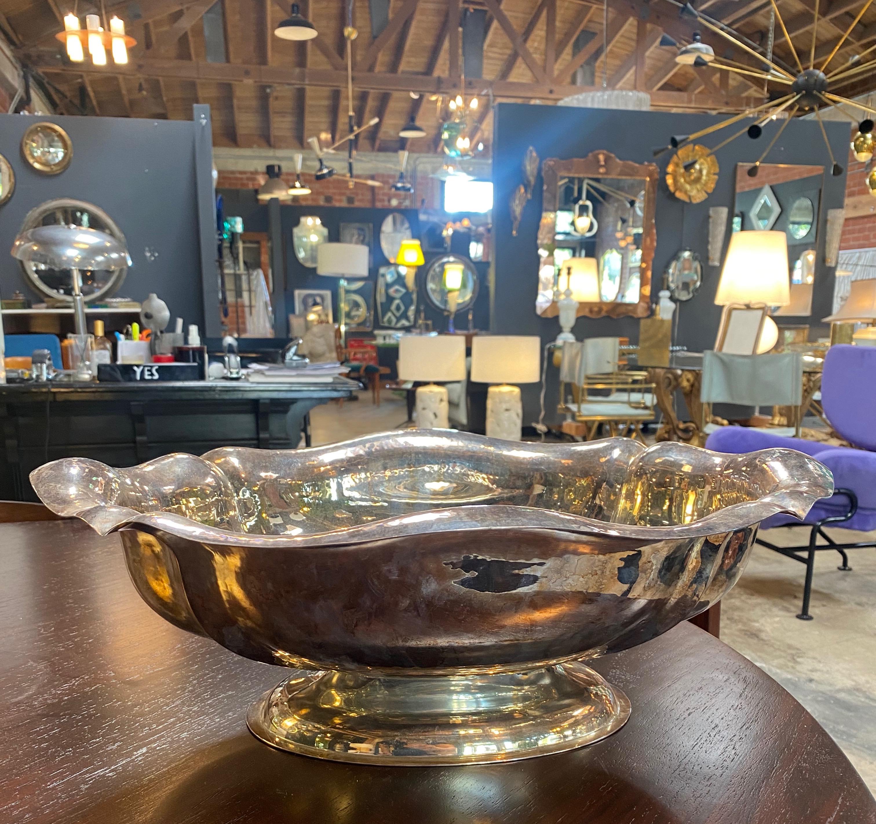 Large Italian Sterling Silver Centerpiece Bowl, 1950s In Good Condition In Los Angeles, CA