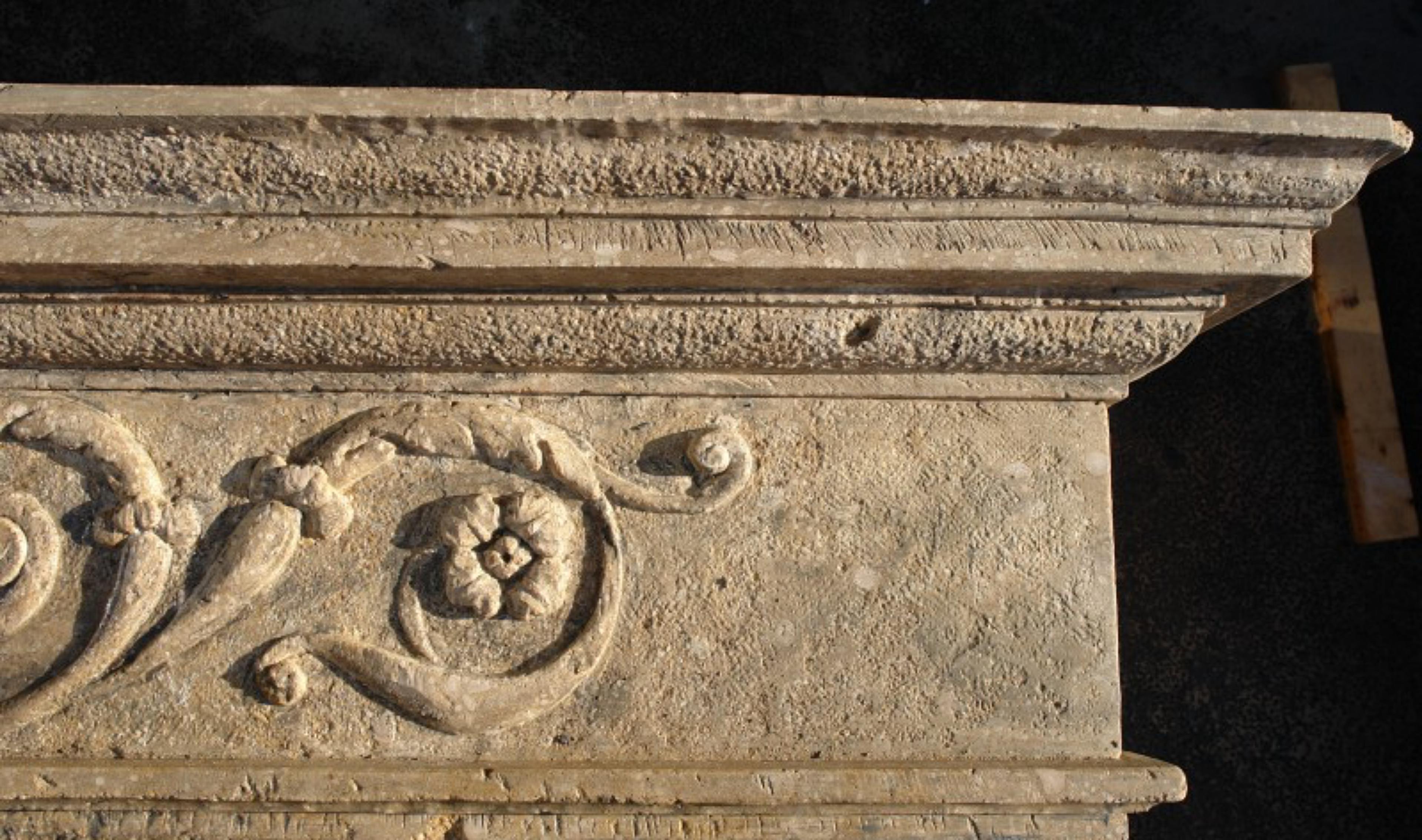 Baroque Large Italian Stone Fireplace with Medicean Emblem Early 20th Century For Sale