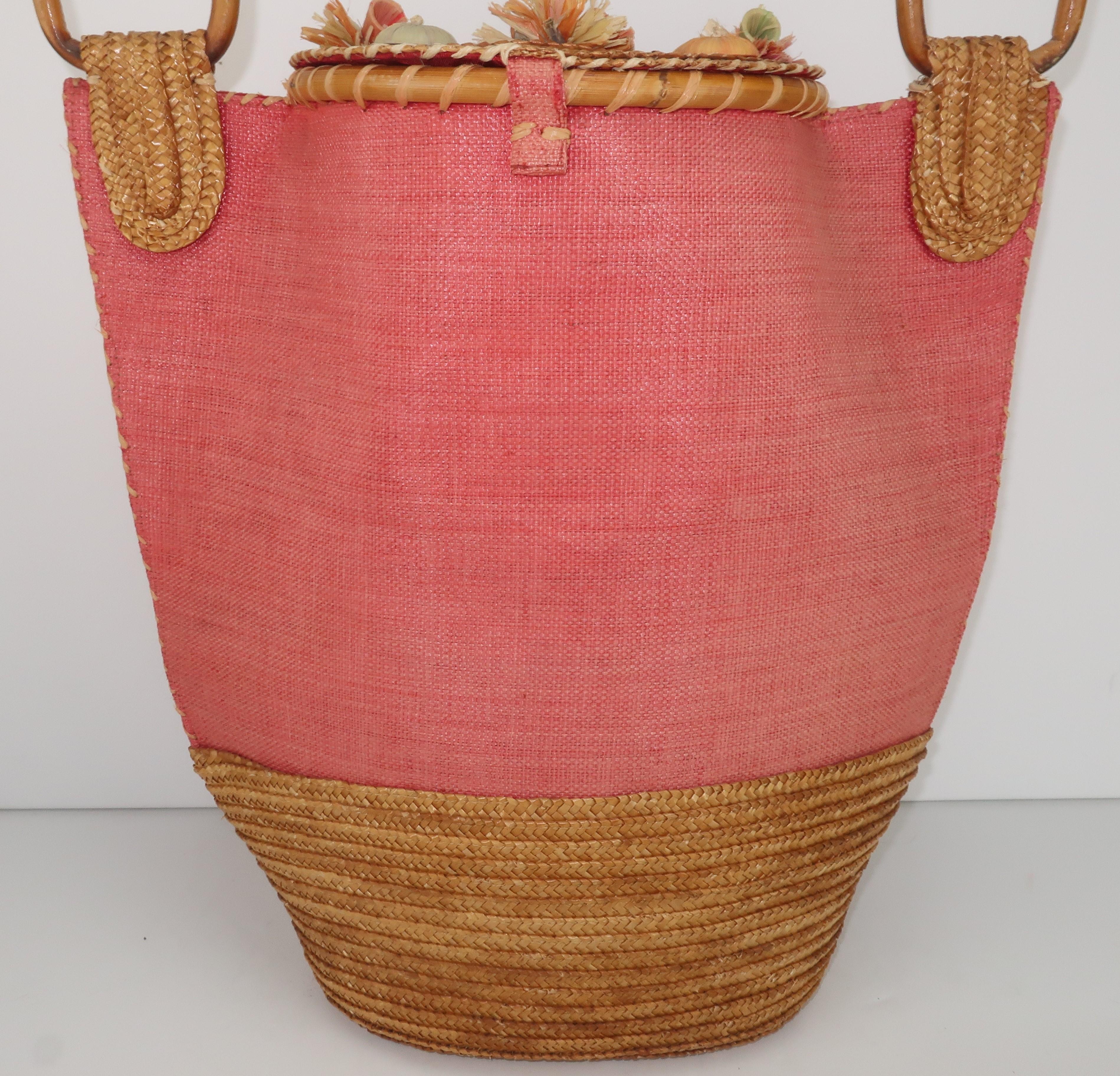 Large Italian Straw & Bamboo Novelty Basket Handbag, 1950's  3