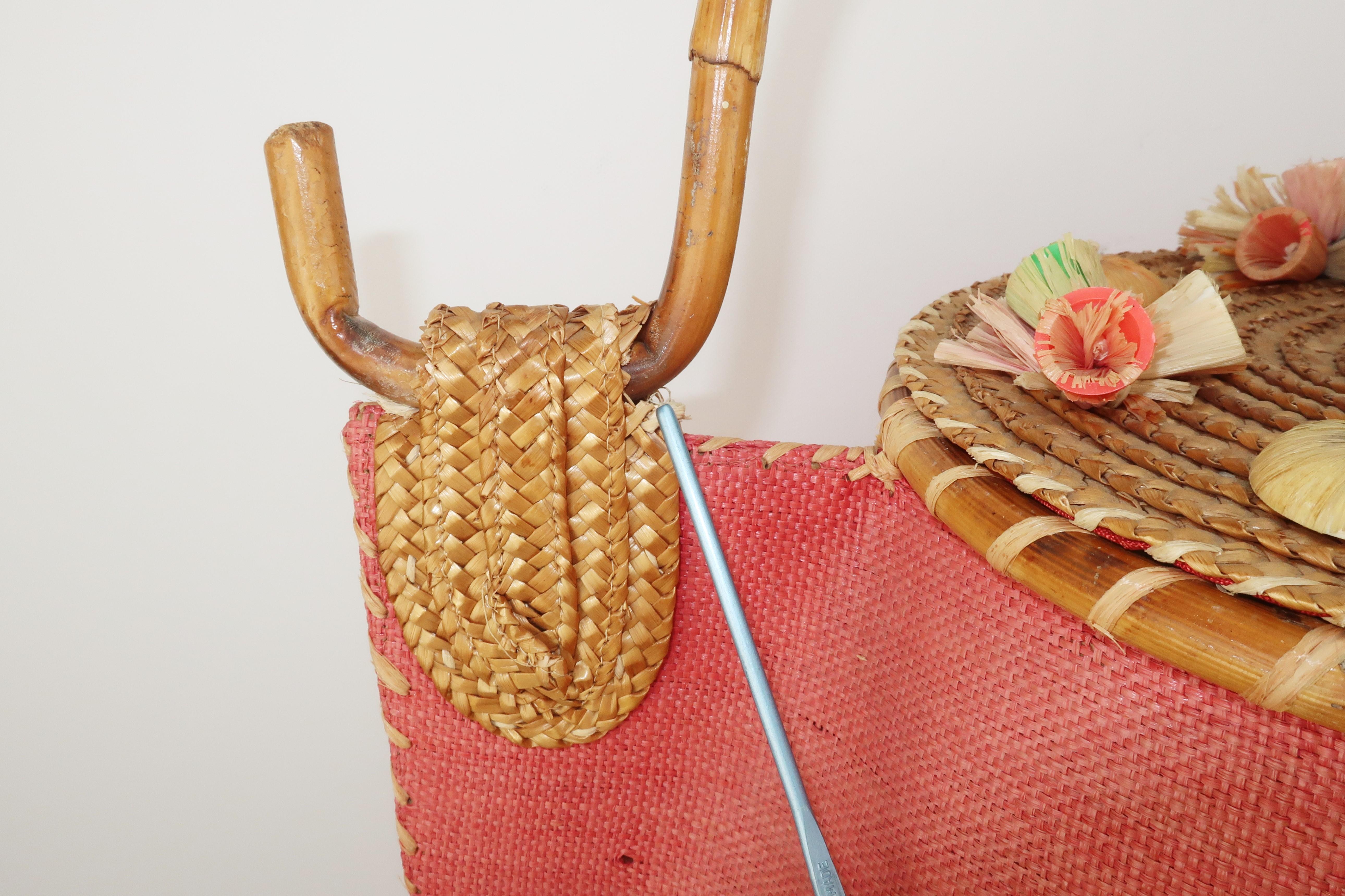 Large Italian Straw & Bamboo Novelty Basket Handbag, 1950's  11
