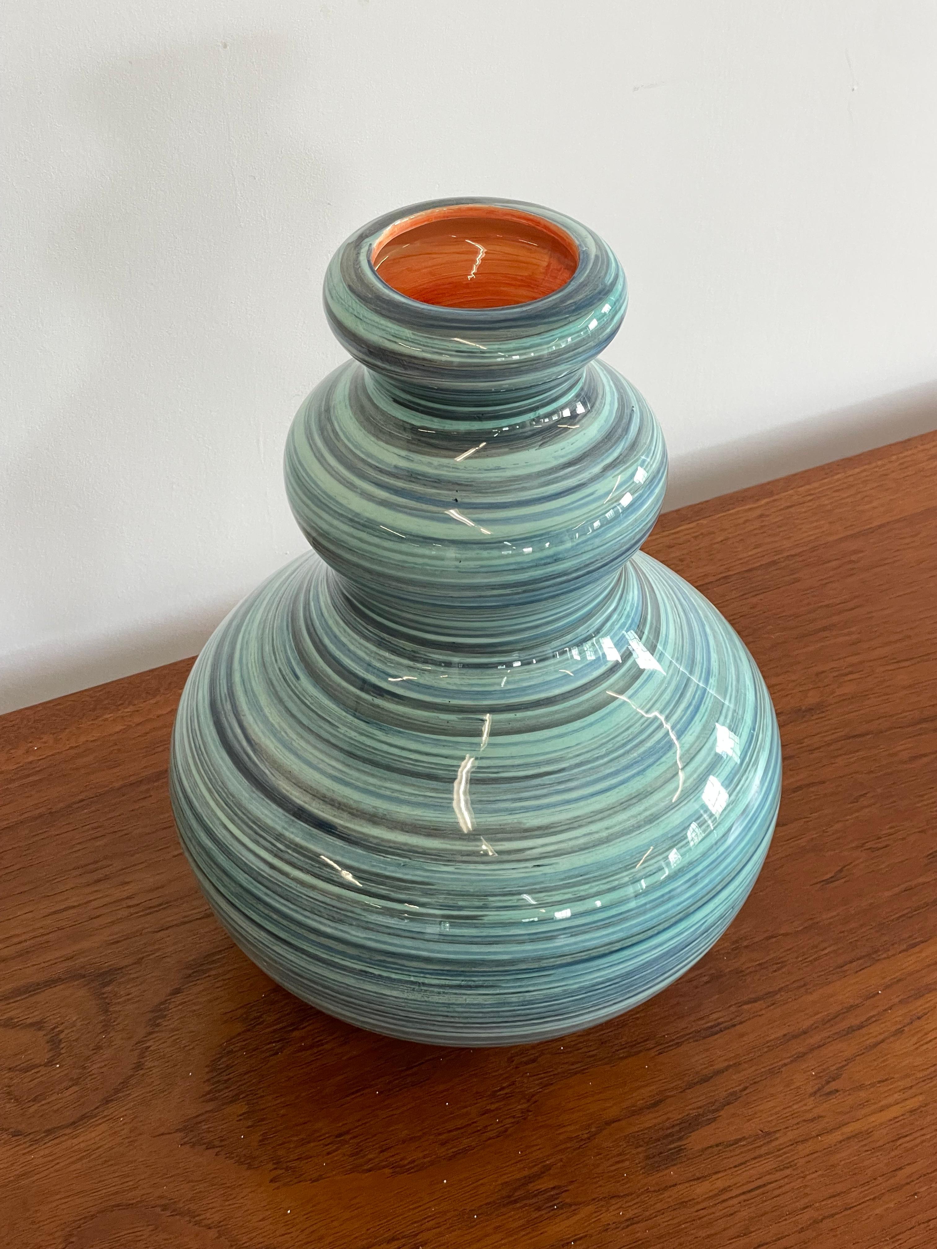 Mid-Century Modern Large Italian Striped Ceramic Vase in the manner of Aldo Londi For Sale