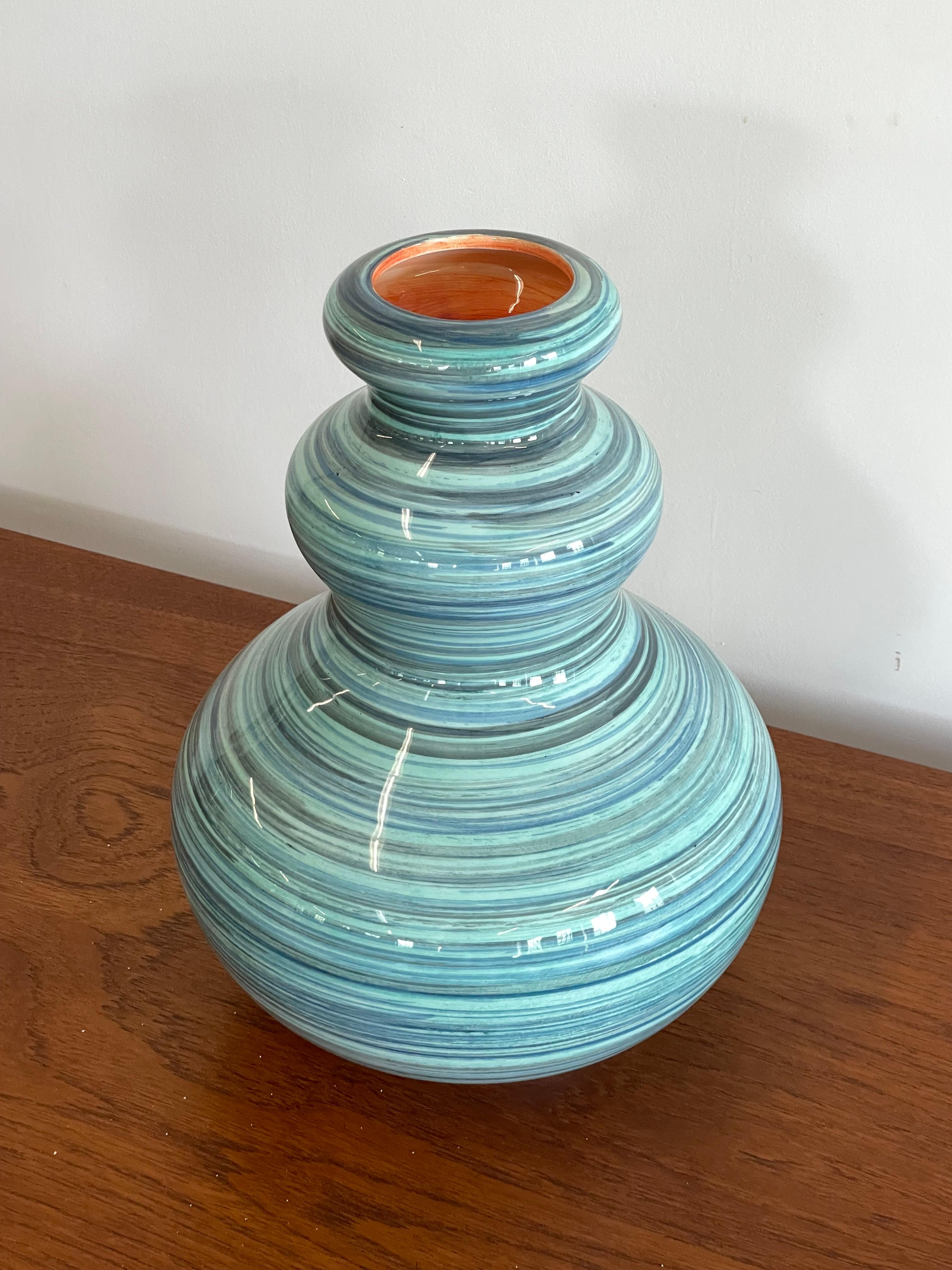 Large Italian Striped Ceramic Vase in the manner of Aldo Londi In Good Condition For Sale In Winnipeg, MB