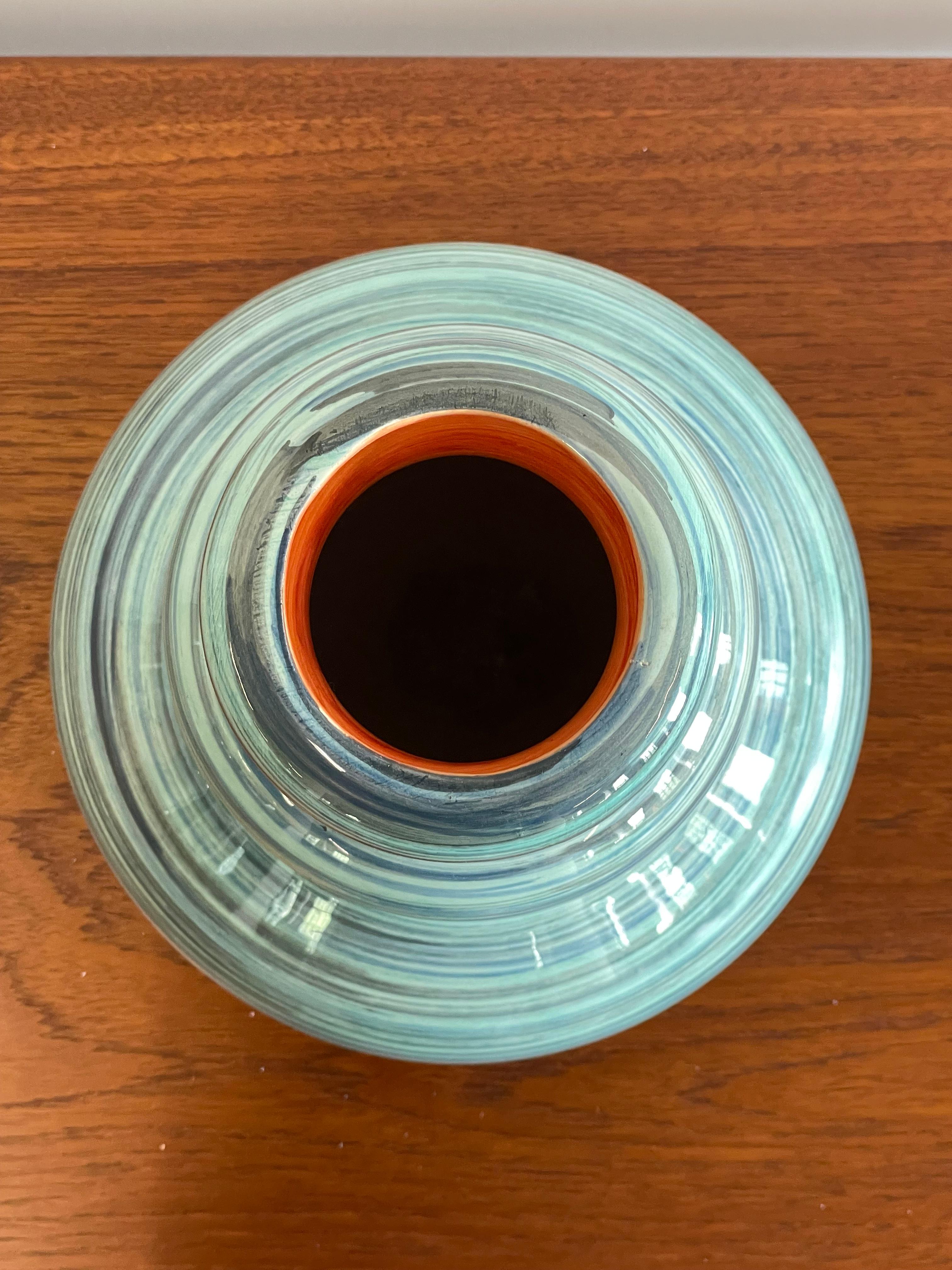 Mid-20th Century Large Italian Striped Ceramic Vase in the manner of Aldo Londi For Sale