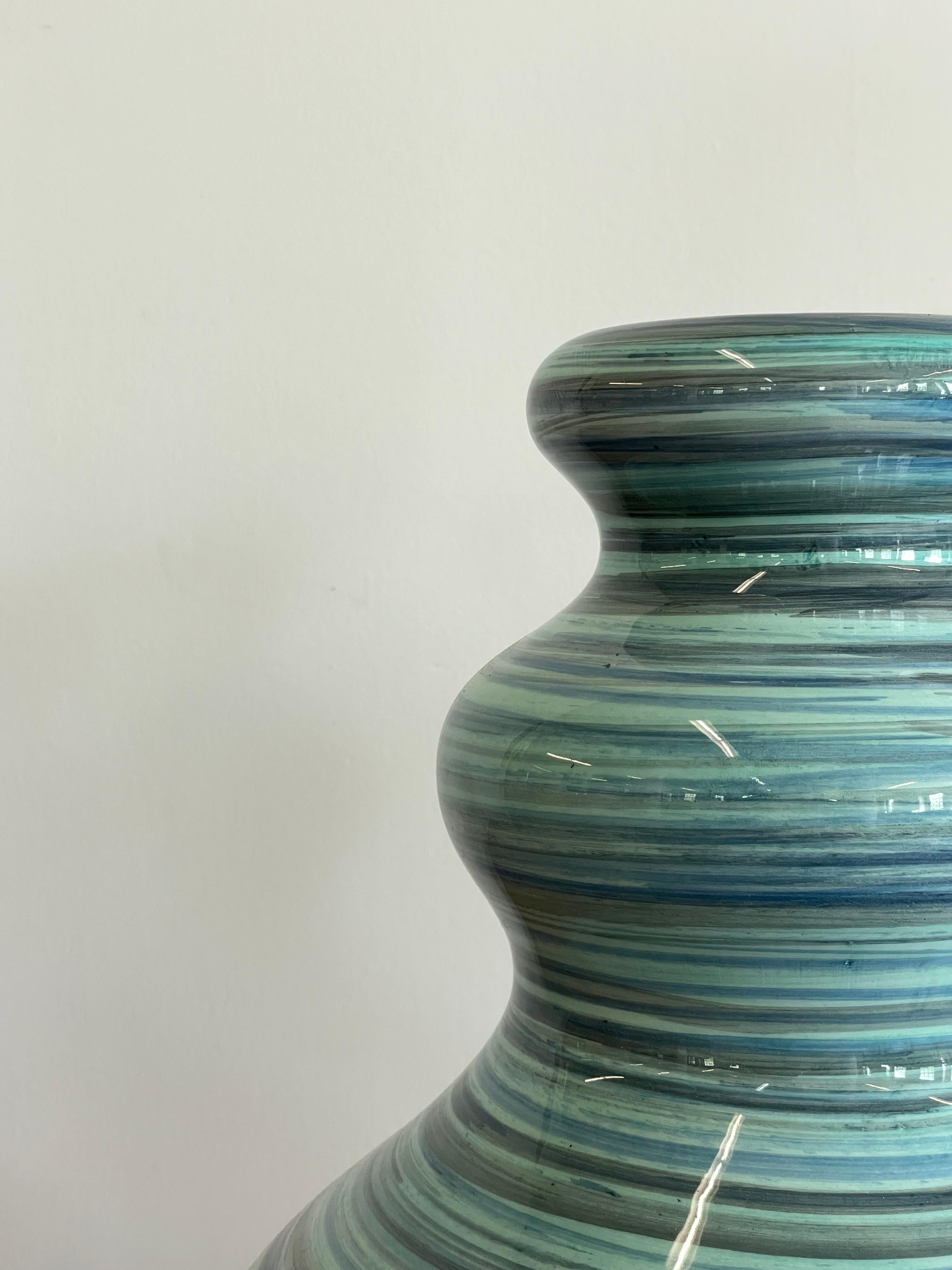 Large Italian Striped Ceramic Vase in the manner of Aldo Londi For Sale 1