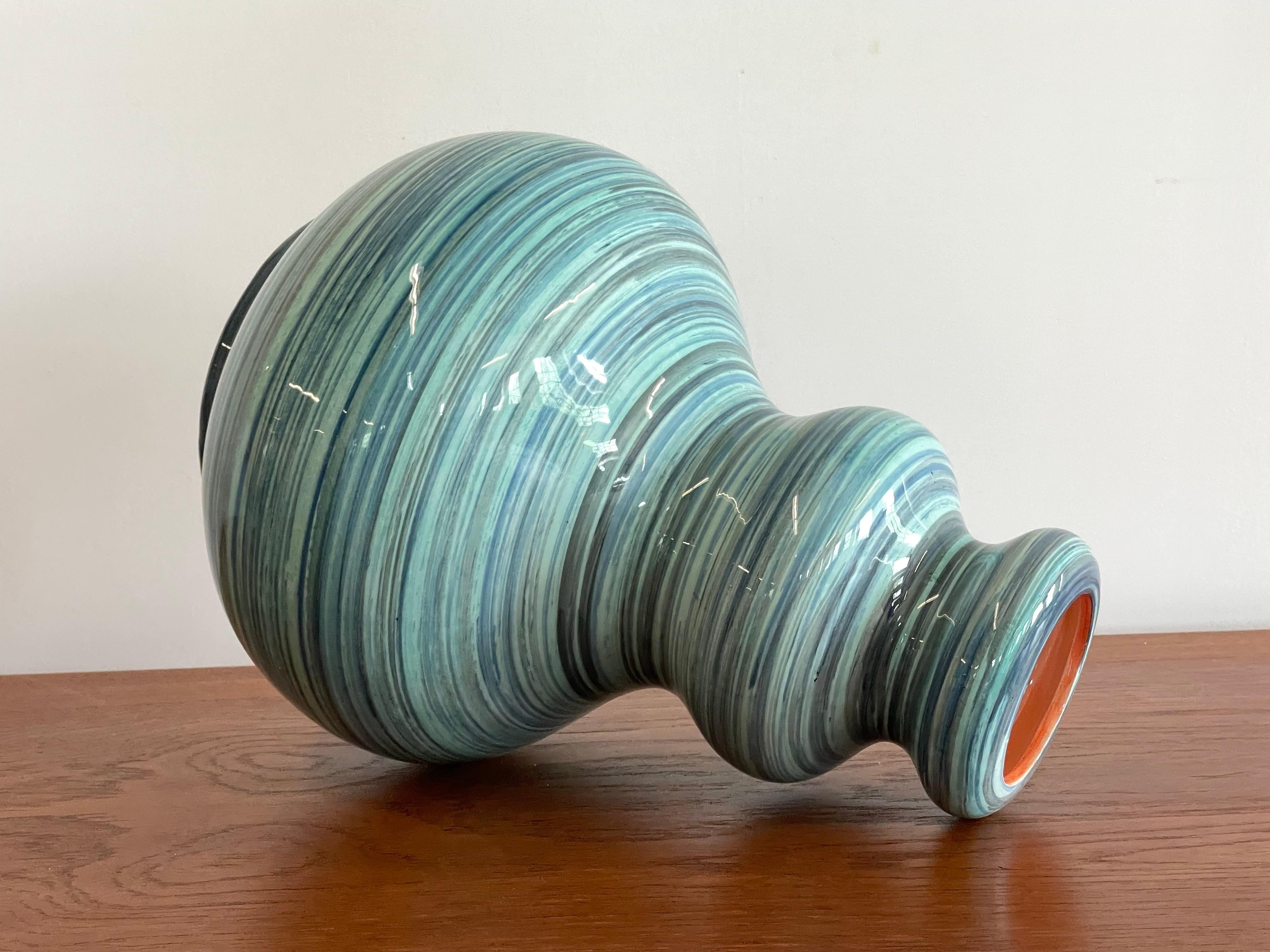 Large Italian Striped Ceramic Vase in the manner of Aldo Londi For Sale 3