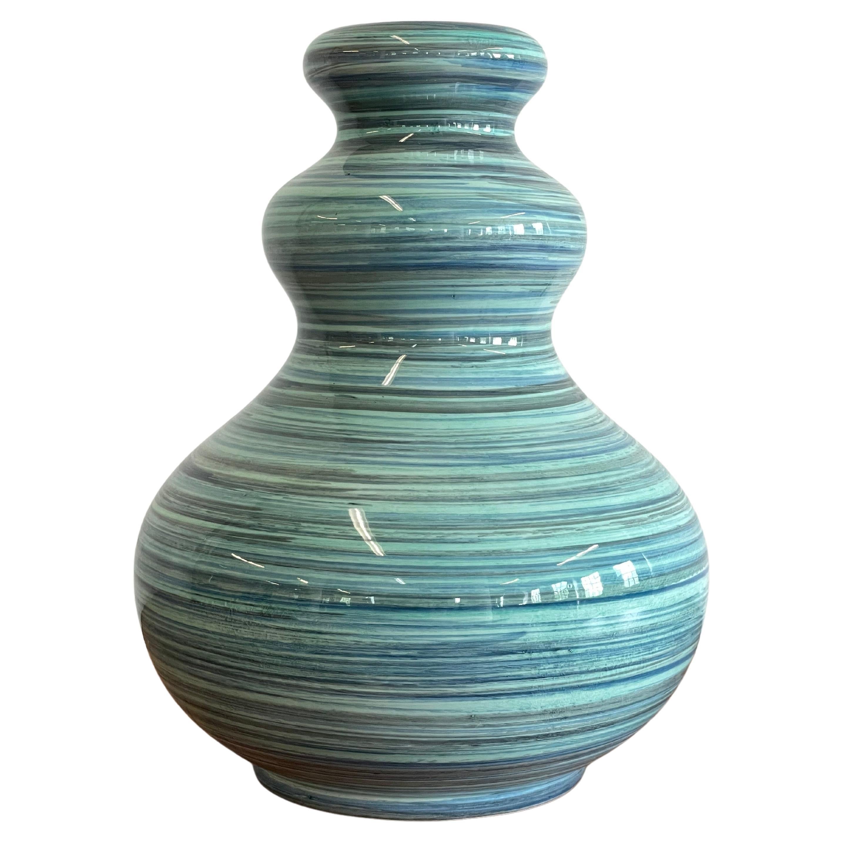Large Italian Striped Ceramic Vase in the manner of Aldo Londi For Sale