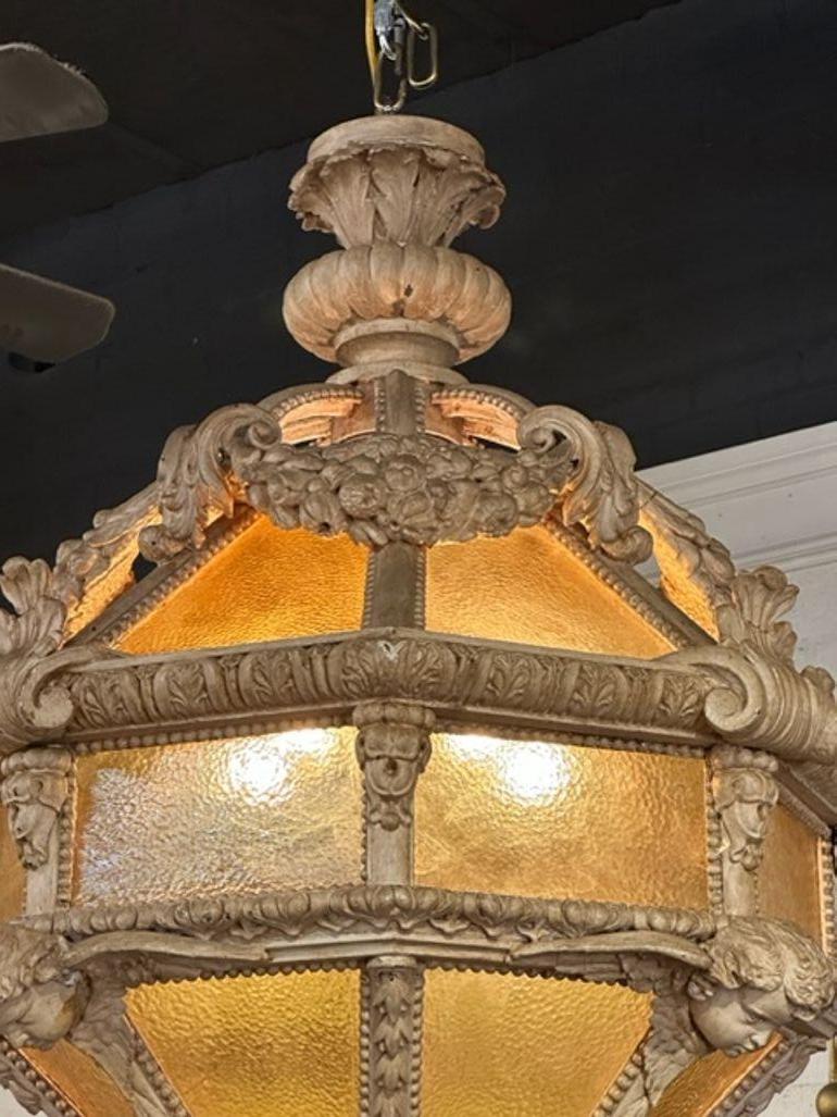 19th Century Large Italian Stripped Wood Lantern For Sale