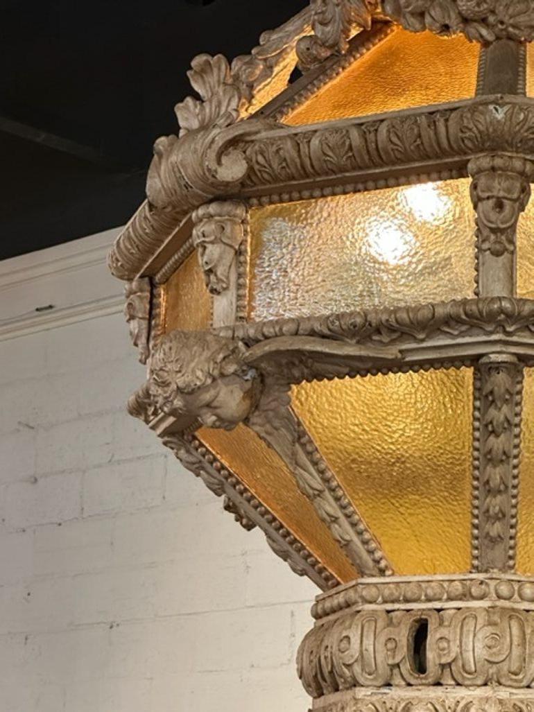 Glass Large Italian Stripped Wood Lantern For Sale