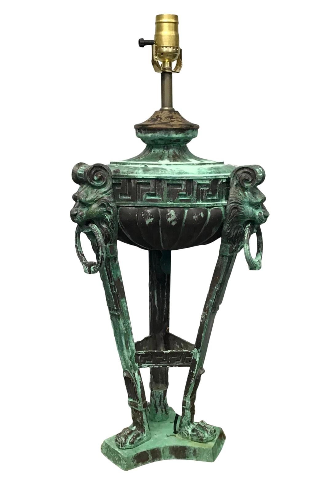 Large Italian Style Patinated Bronze Lamp For Sale 5