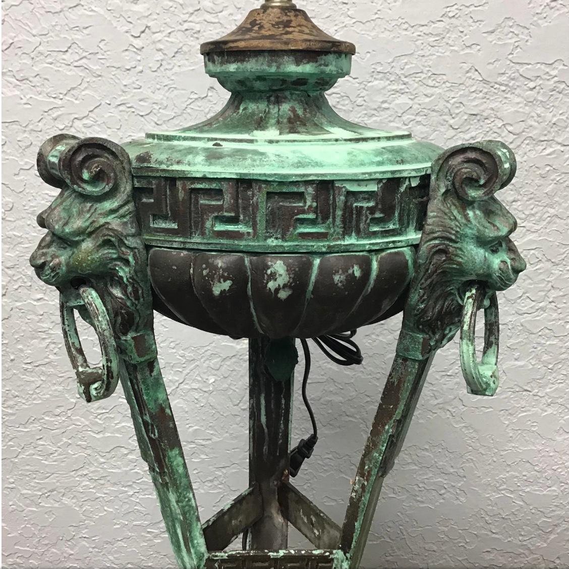 Large Italian Style Patinated Bronze Lamp In Distressed Condition For Sale In Bradenton, FL