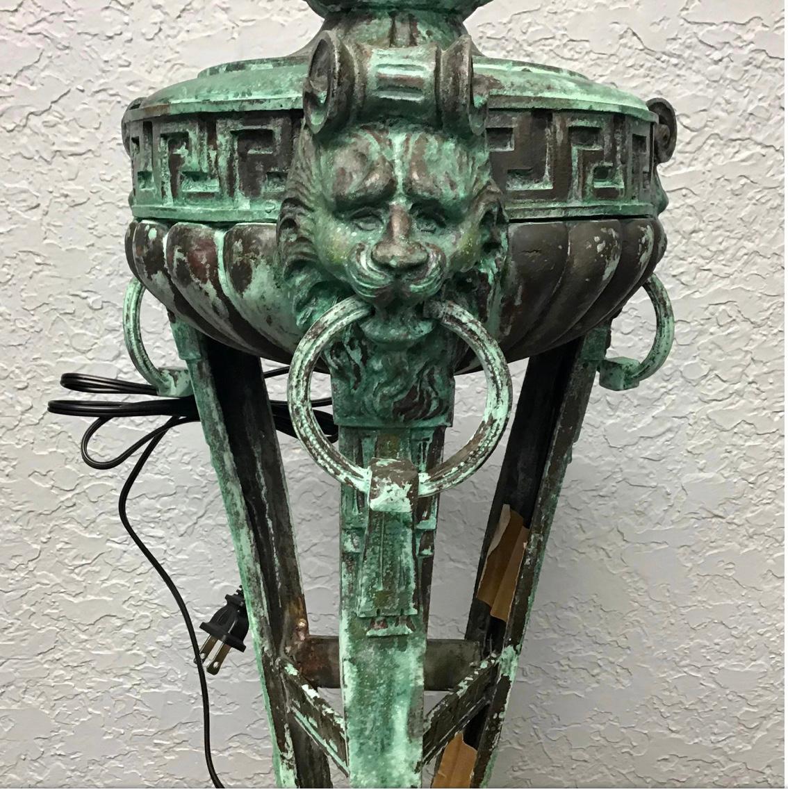 Large Italian Style Patinated Bronze Lamp For Sale 2