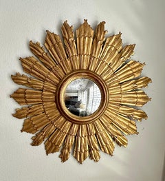 Large Italian Sunburst Giltwood Convex Wall Mirror