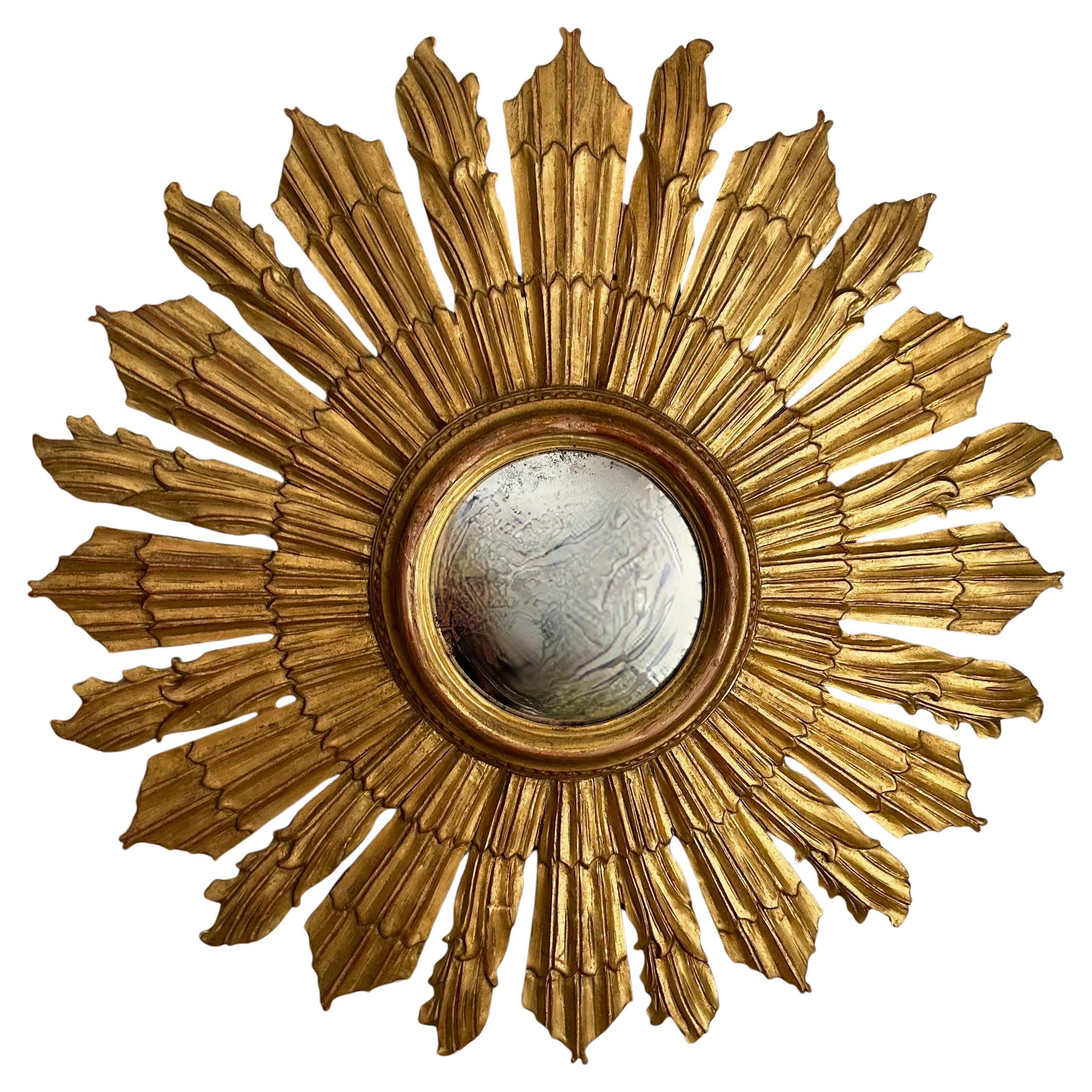 Large Italian Sunburst Giltwood Convex Wall Mirror For Sale