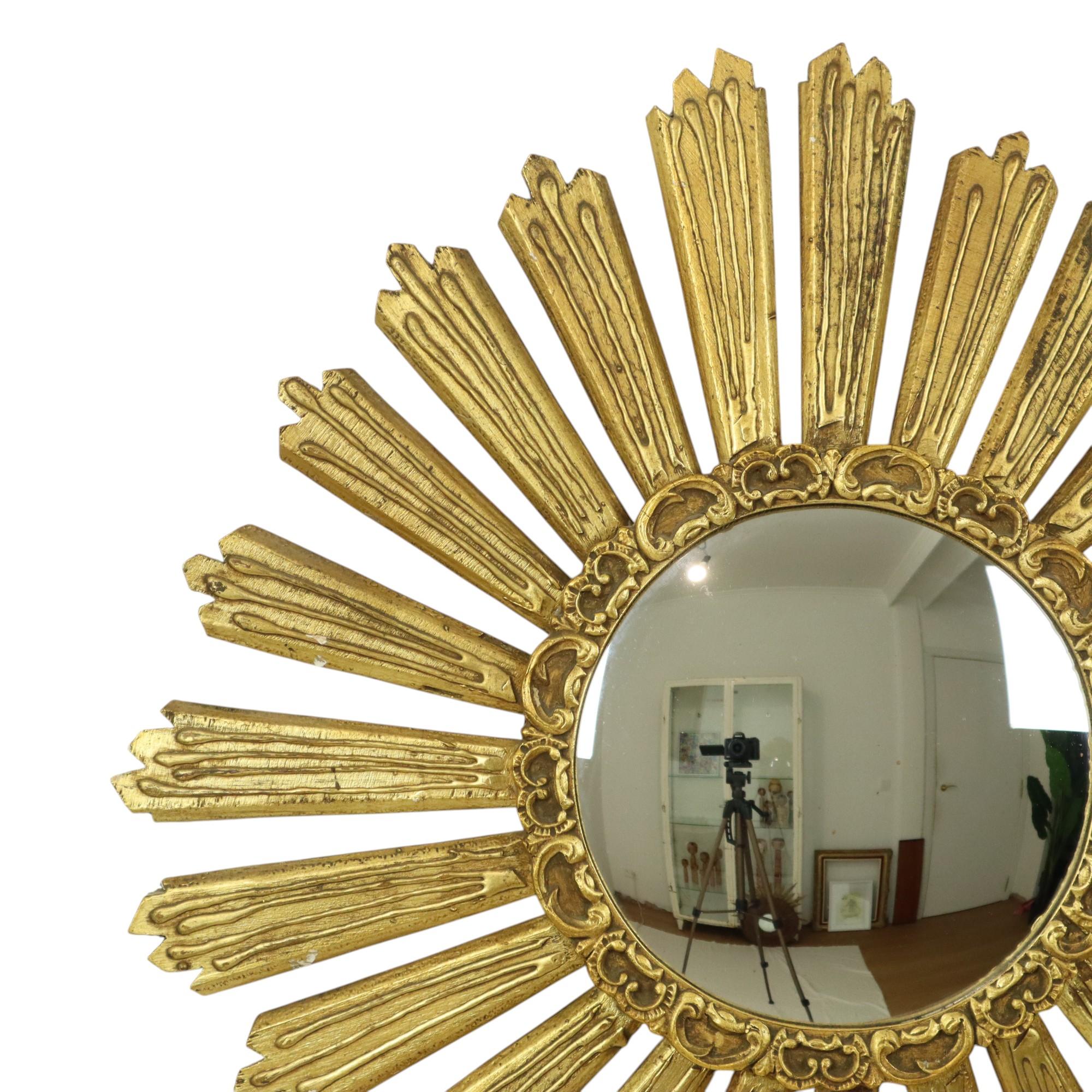 Hollywood Regency Large Italian Sunburst Mirror XL Sun Mirror Wood Dollanzo 69cm
