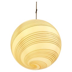 Large Italian swirl striped ball pendant in the style of Venini