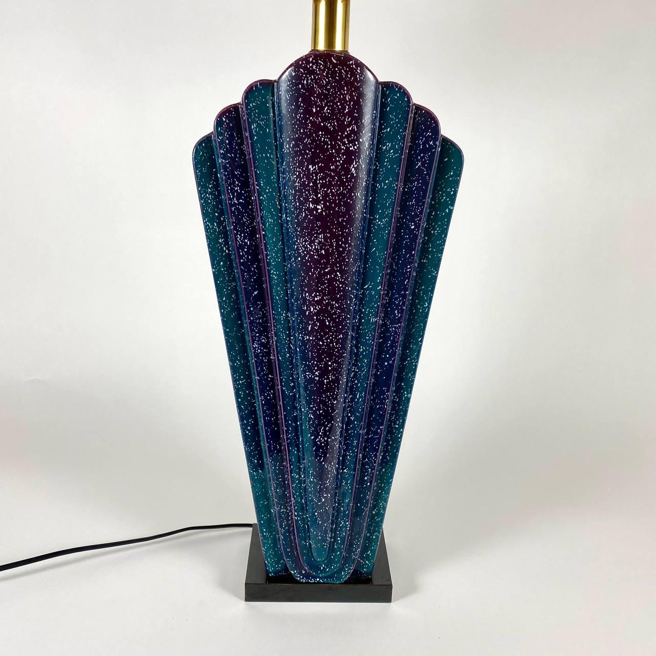 Large Italian Table Lamp 1960s Mid-Century Modern Blue Glass Lamp In Good Condition For Sale In Bastogne, BE