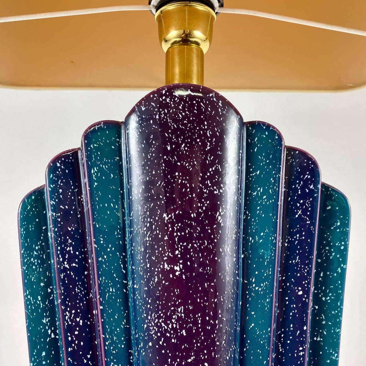 Murano Glass Large Italian Table Lamp 1960s Mid-Century Modern Blue Glass Lamp For Sale
