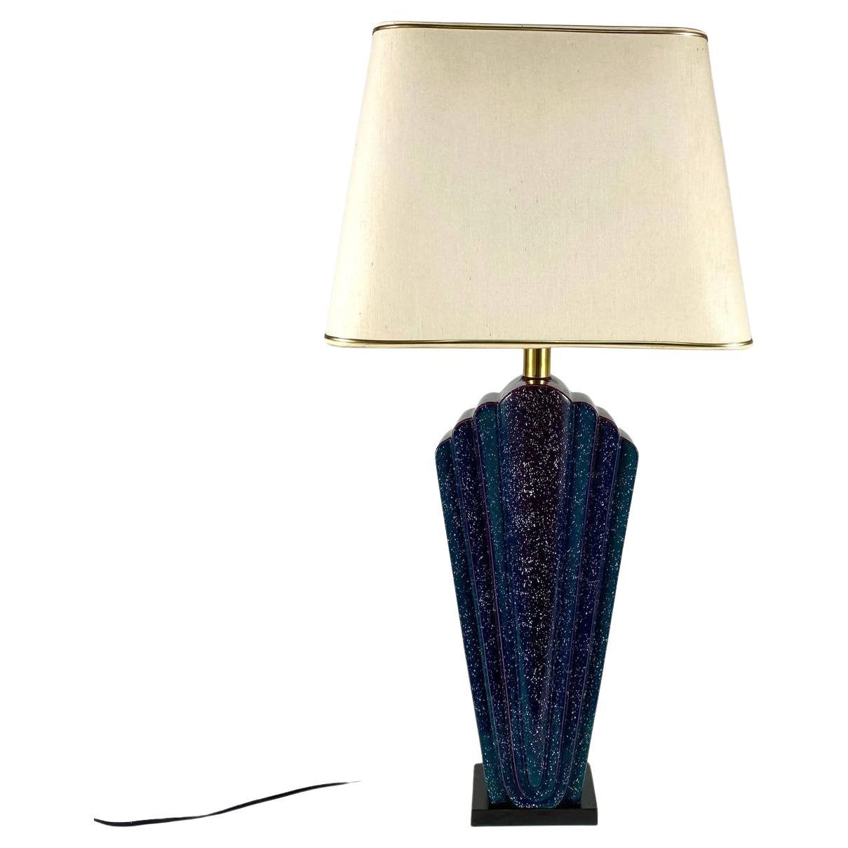 Large Italian Table Lamp 1960s Mid-Century Modern Blue Glass Lamp For Sale