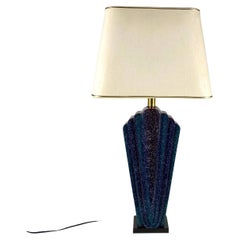 Large Italian Table Lamp 1960s Mid-Century Modern Blue Glass Lamp