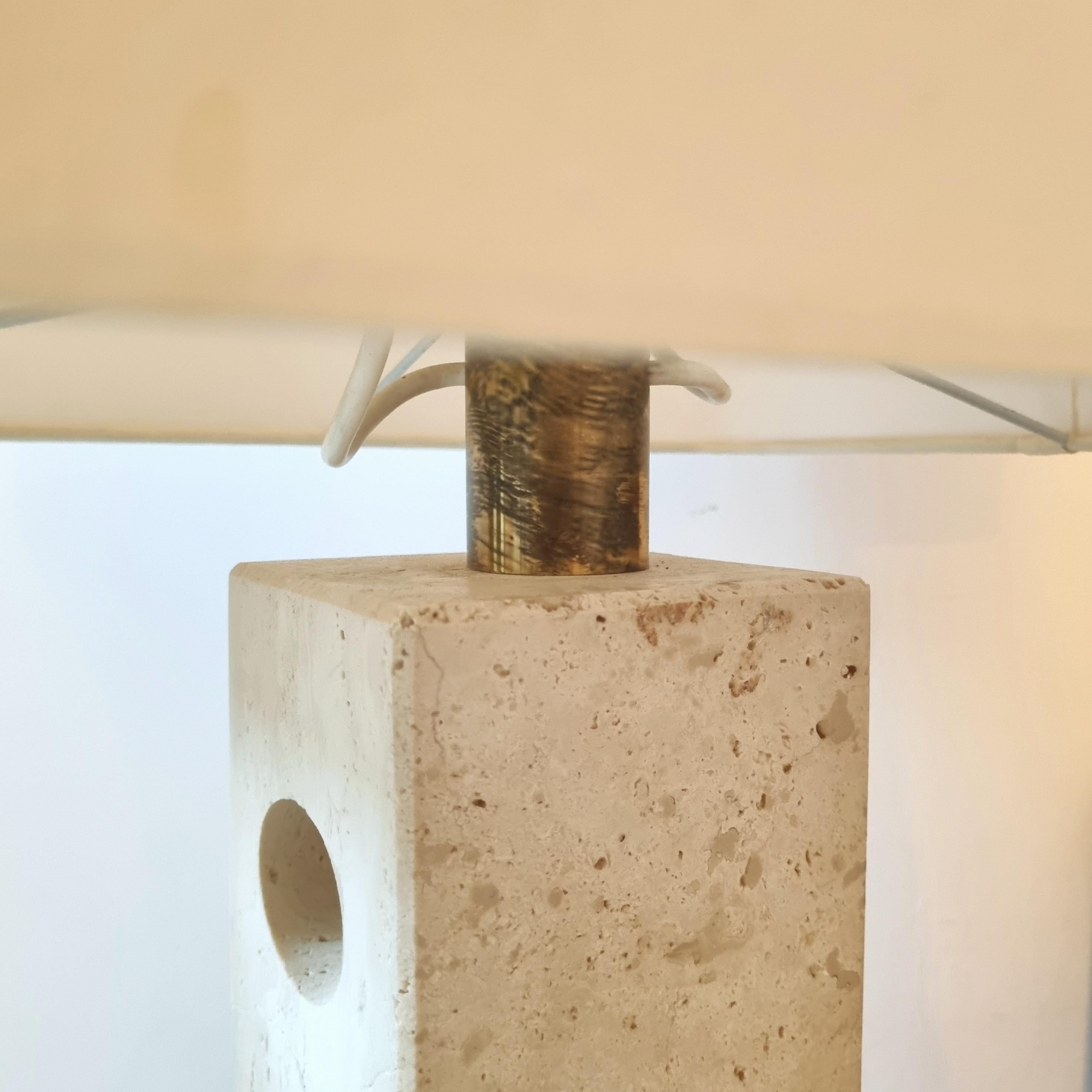 Brass Large Italian Table Lamp in Travertine from Fratelli Mannelli, 1970s For Sale