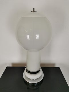 Large Italian Table Lamp in White Opaline Glass, 1960s