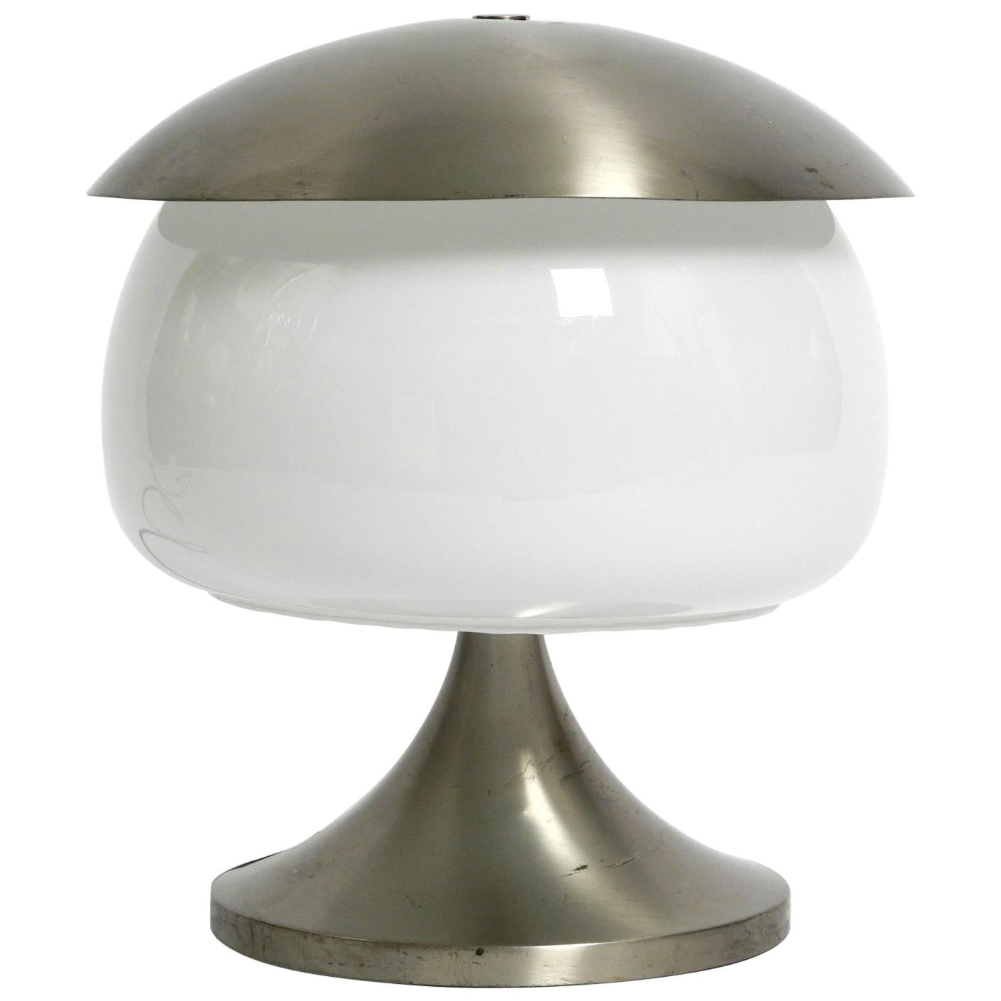 Large Italian table lamp made of solid aluminum and glass in space age design For Sale