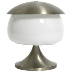 Large Italian table lamp made of solid aluminum and glass in space age design