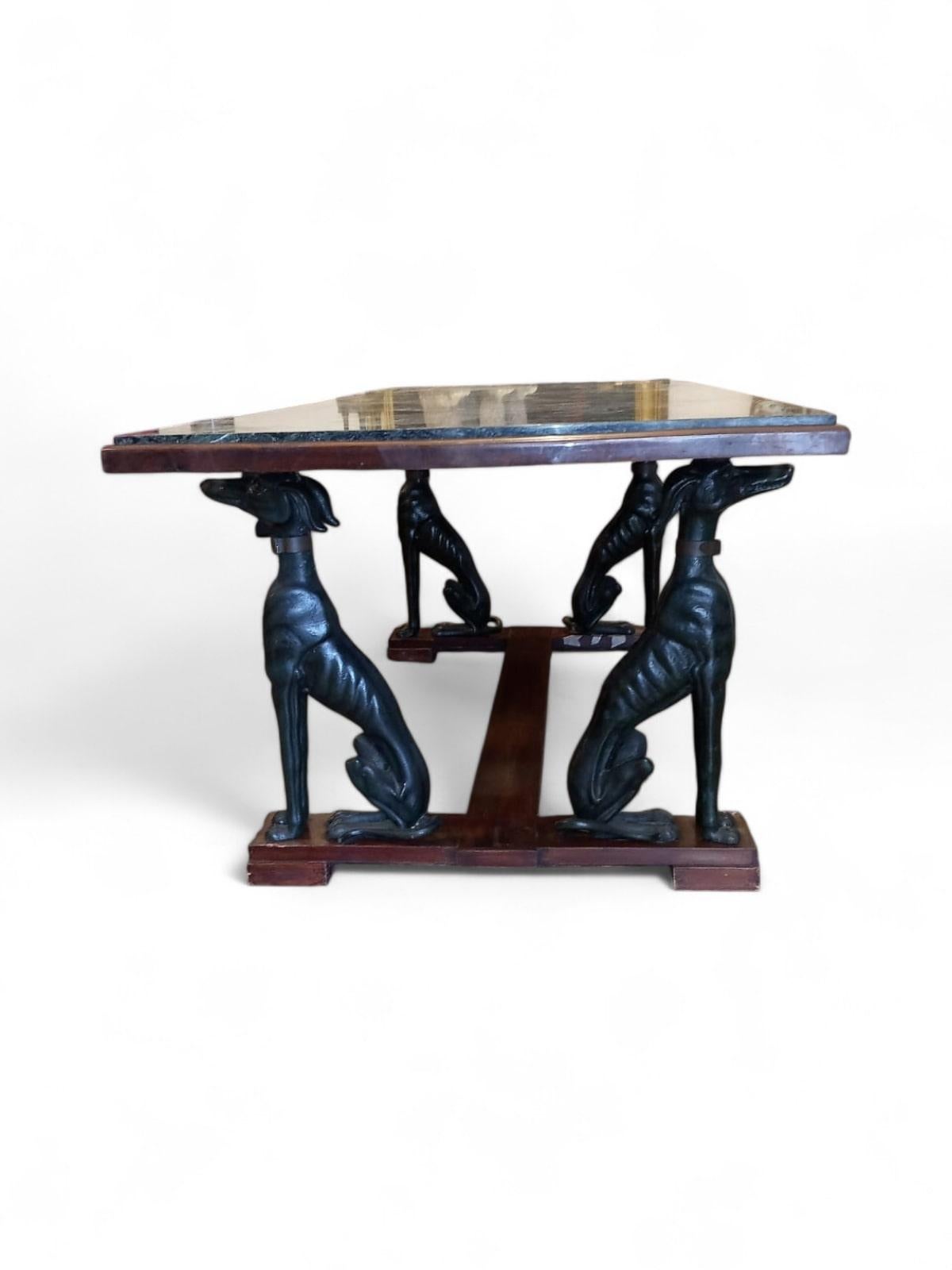 Large Italian Table with Green Iron Dogs and Antique Marble Top For Sale 6