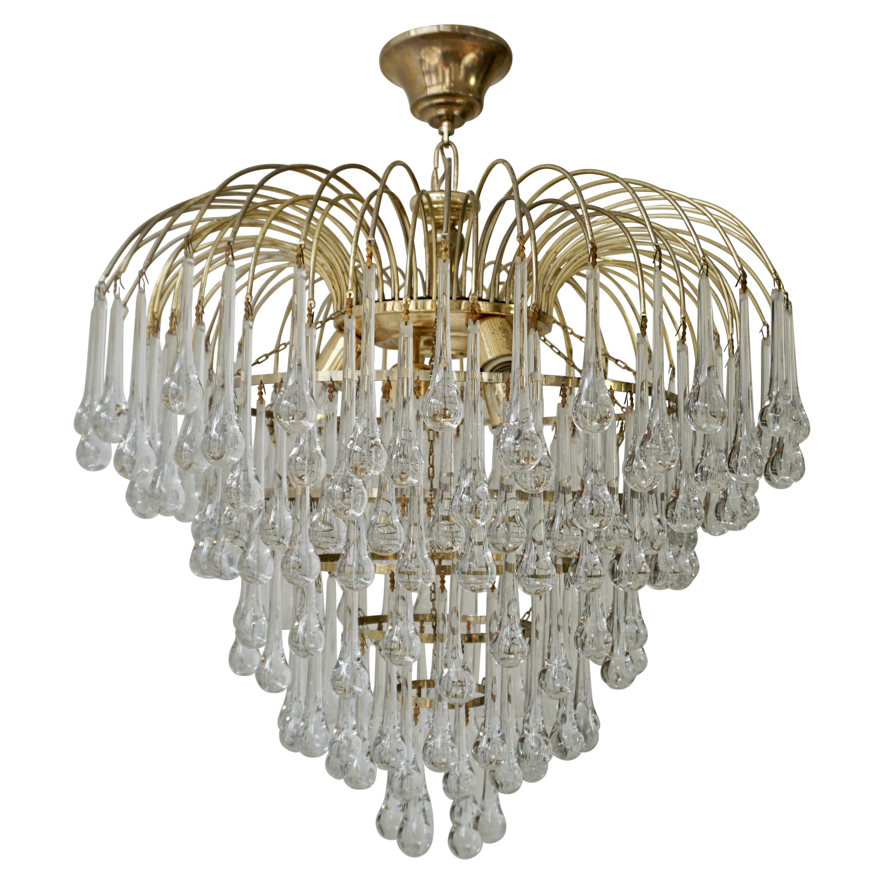Large Italian Teardrop Chandelier Crystal Glass 
Brass, 1960s