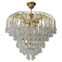 Vintage Large Italian Teardrop Chandelier Crystal Glass & Brass, 1960s