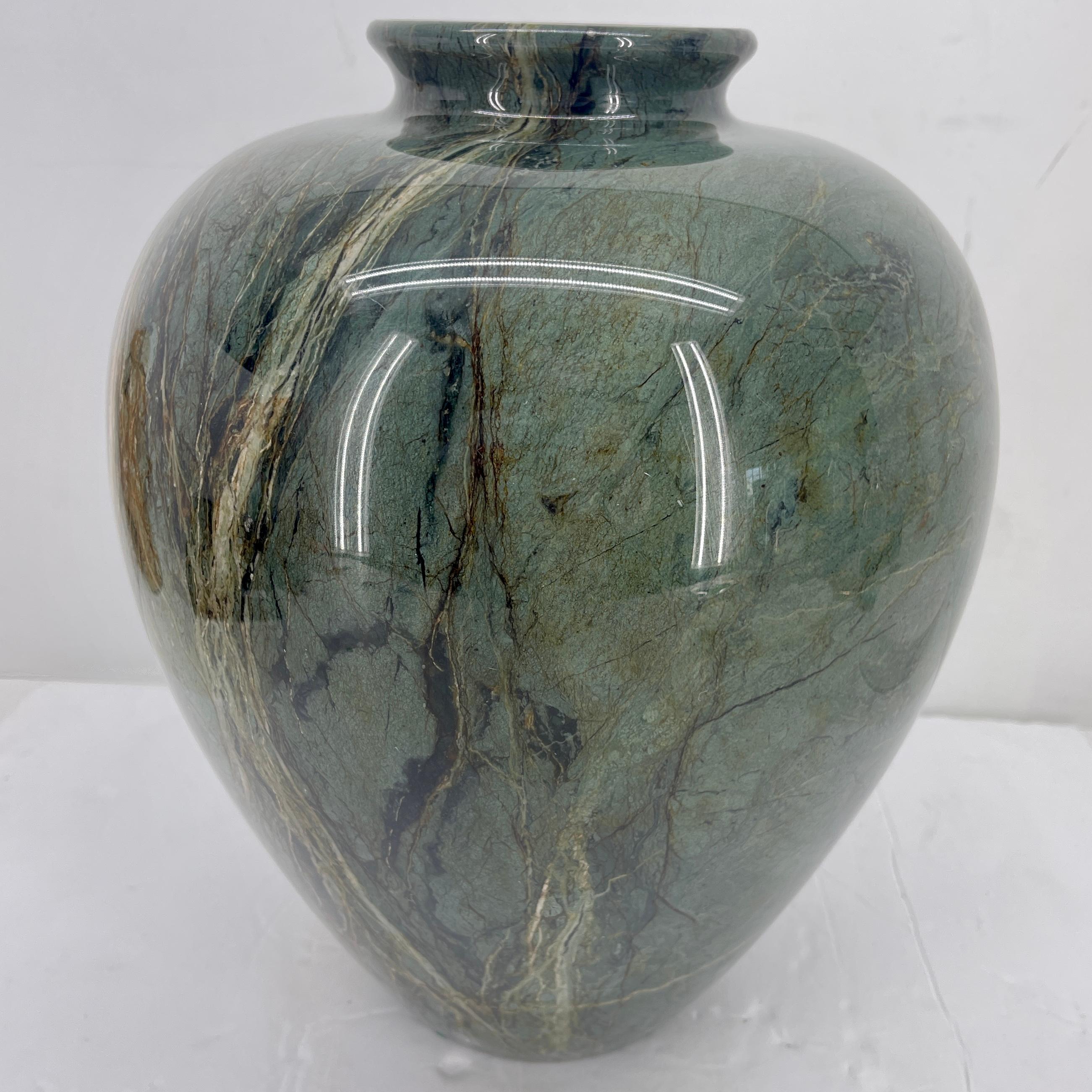 Large Italian Teardrop Green Marble Vase, Mid-Century Modern 6