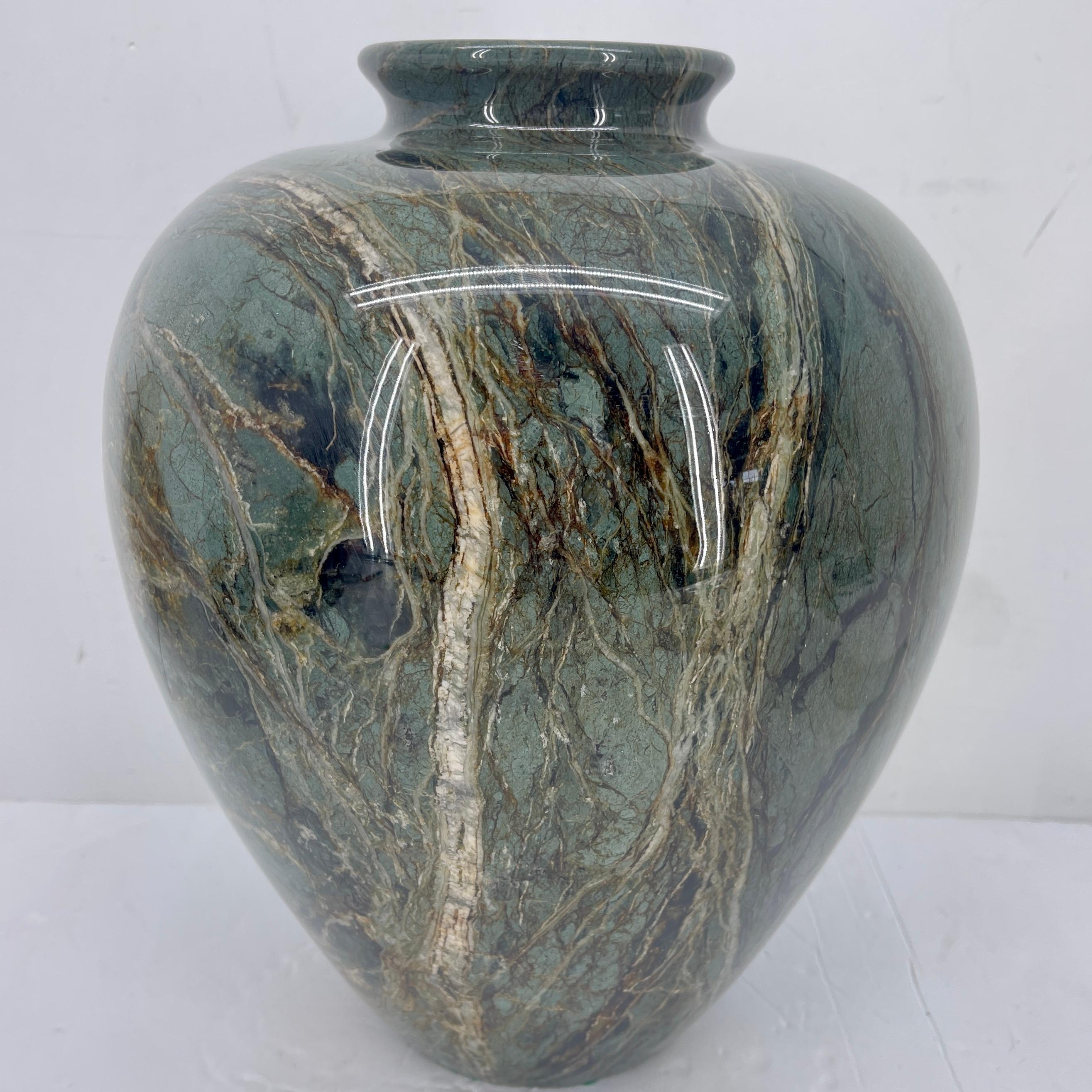 Hand-Crafted Large Italian Teardrop Green Marble Vase, Mid-Century Modern