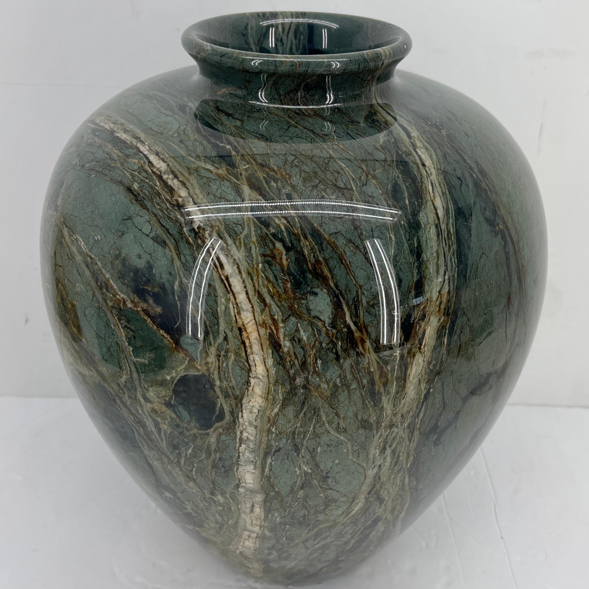 Large Italian Teardrop Green Marble Vase, Mid-Century Modern In Good Condition In Haddonfield, NJ