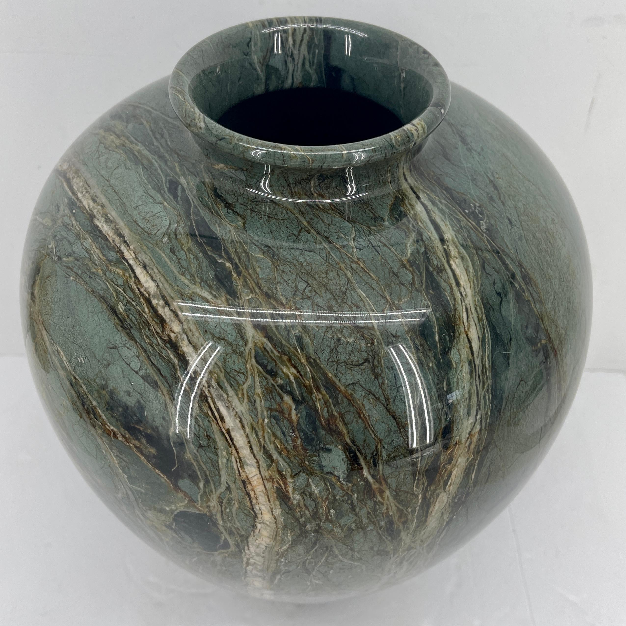 20th Century Large Italian Teardrop Green Marble Vase, Mid-Century Modern