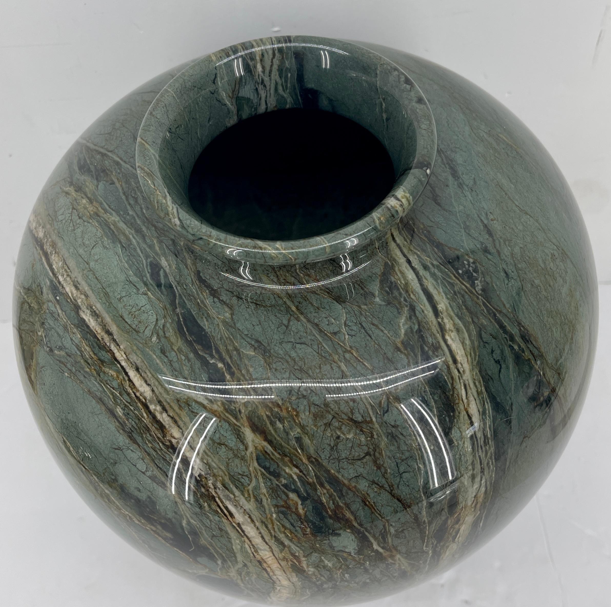 Large Italian Teardrop Green Marble Vase, Mid-Century Modern 1