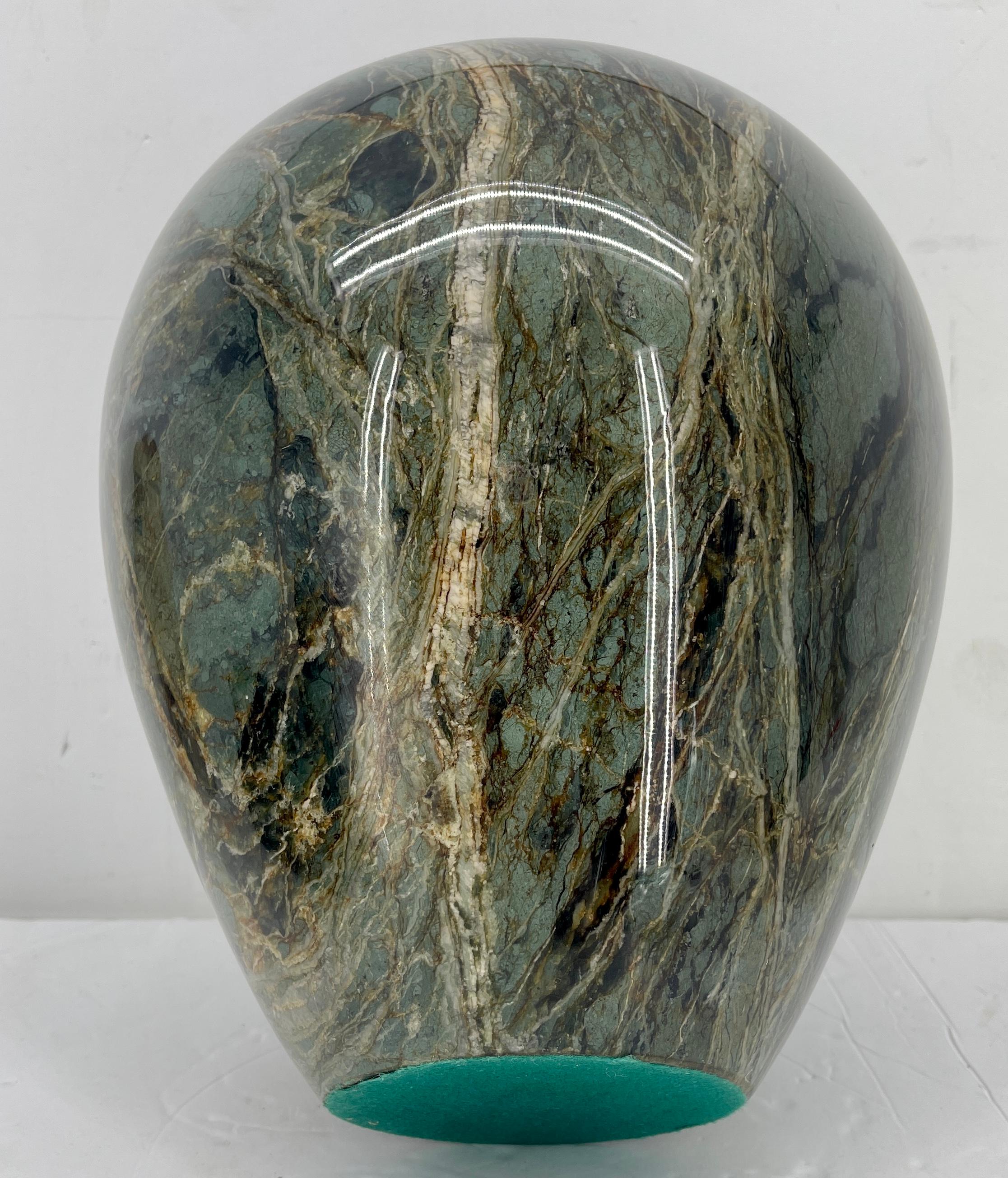 Large Italian Teardrop Green Marble Vase, Mid-Century Modern 2