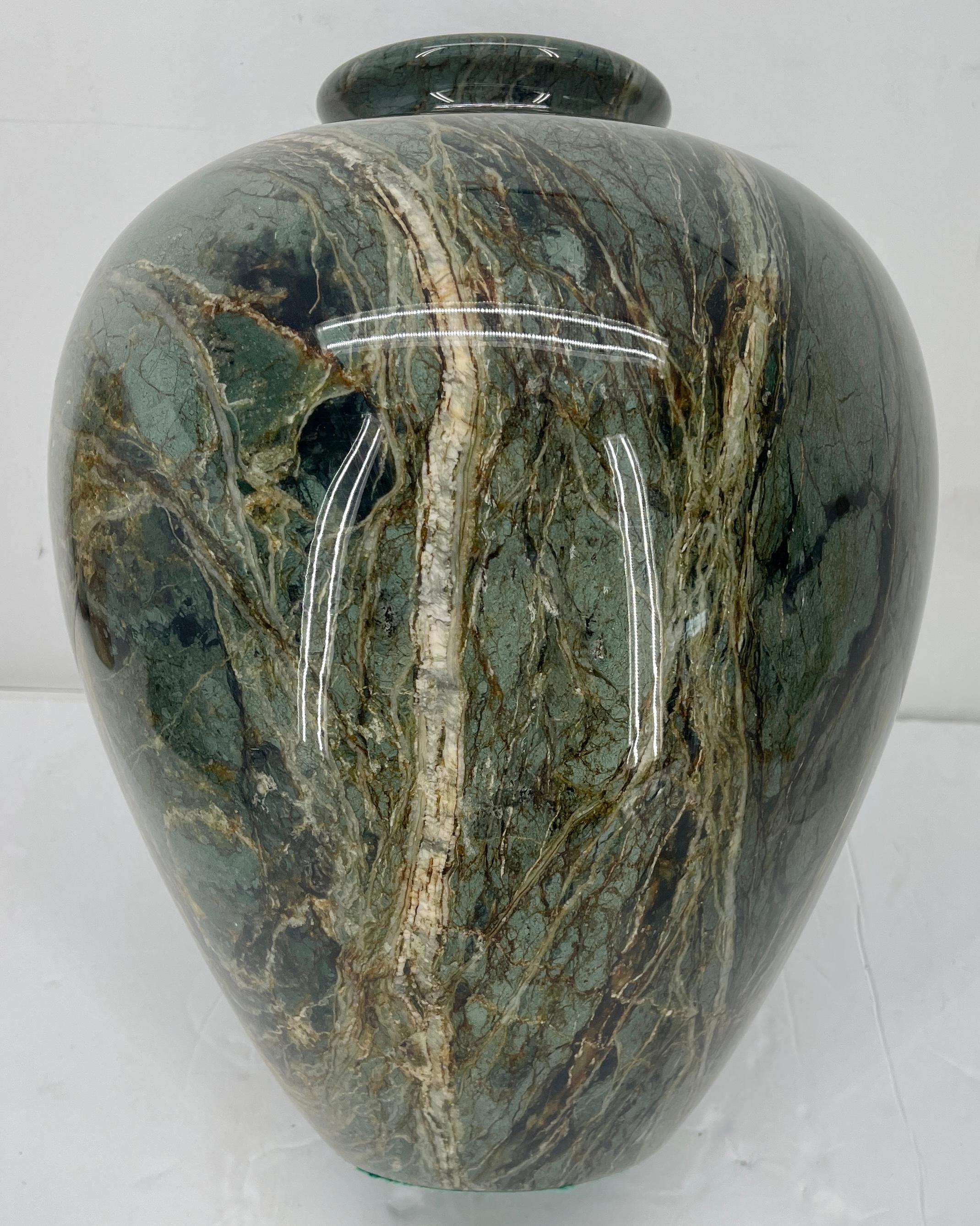 Large Italian Teardrop Green Marble Vase, Mid-Century Modern 3