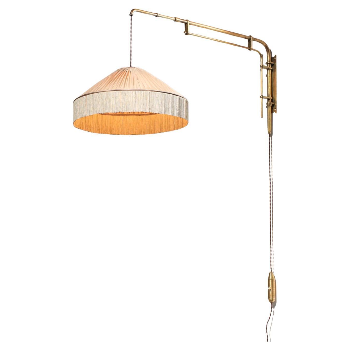 Large Italian telescopic wall sconce from the 1950s with a silk shade For Sale