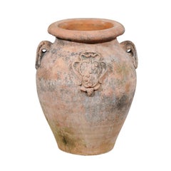 Large Italian Terracotta Olive Jar Jardinière Planter with Family Heraldic Crest