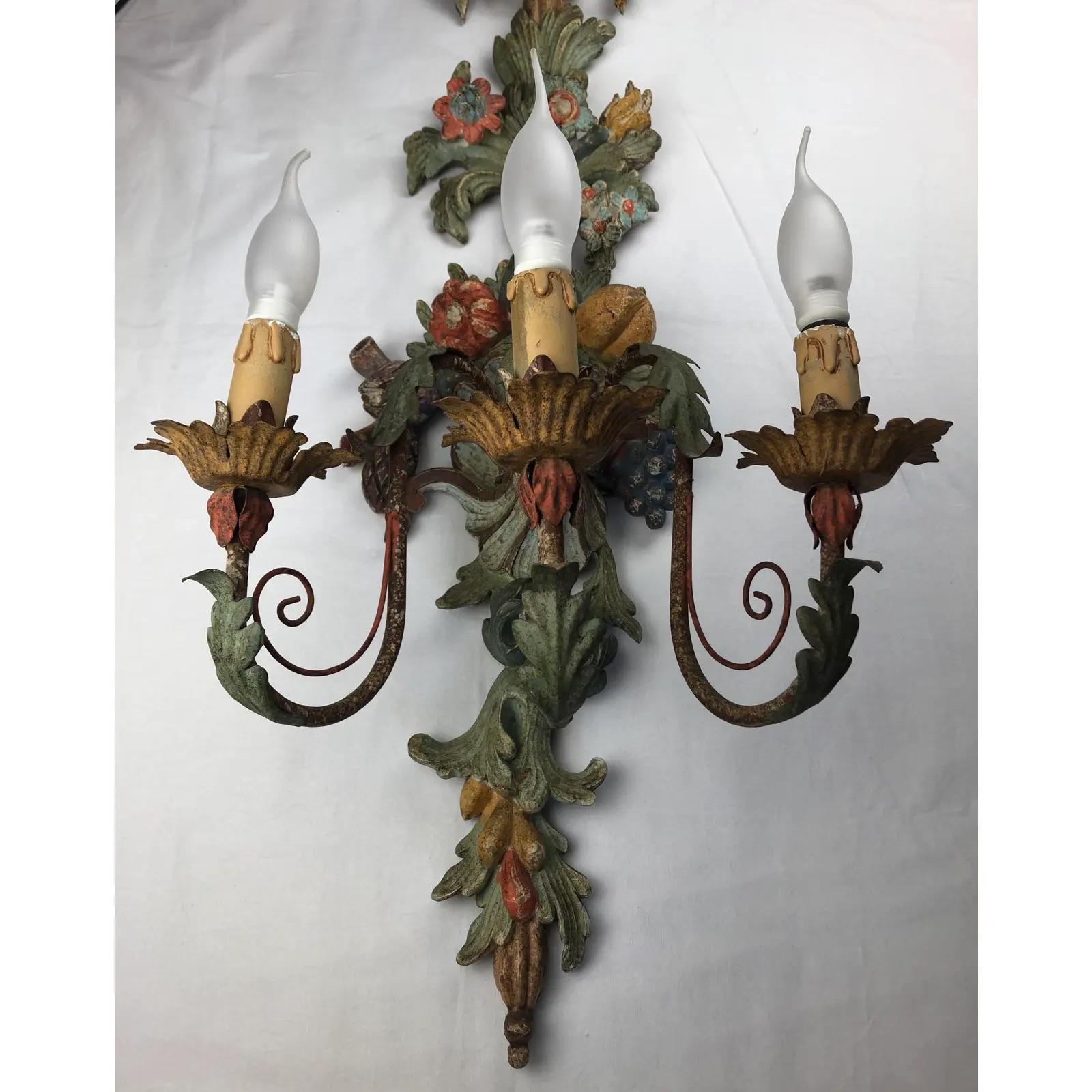 20th Century Large Italian Three Arm Hand Carved Wooden Sconce or Wall Light For Sale