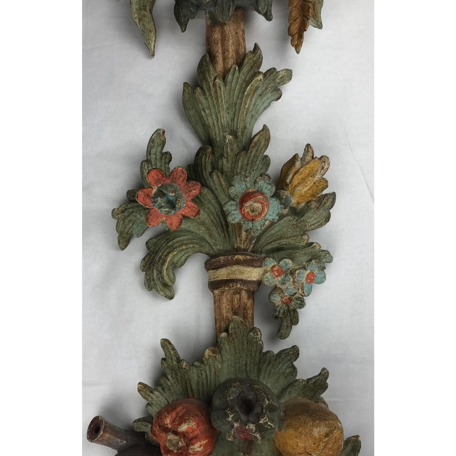 Large Italian Three Arm Hand Carved Wooden Sconce or Wall Light For Sale 2