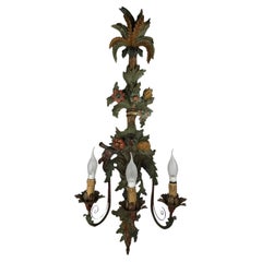 Large Italian Three Arm Hand Carved Wooden Sconce or Wall Light