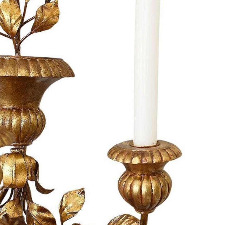 Rococo Large Italian Tole Floral Gilt Florentine Wall Candle Sconce with 3 Arms, Italy For Sale