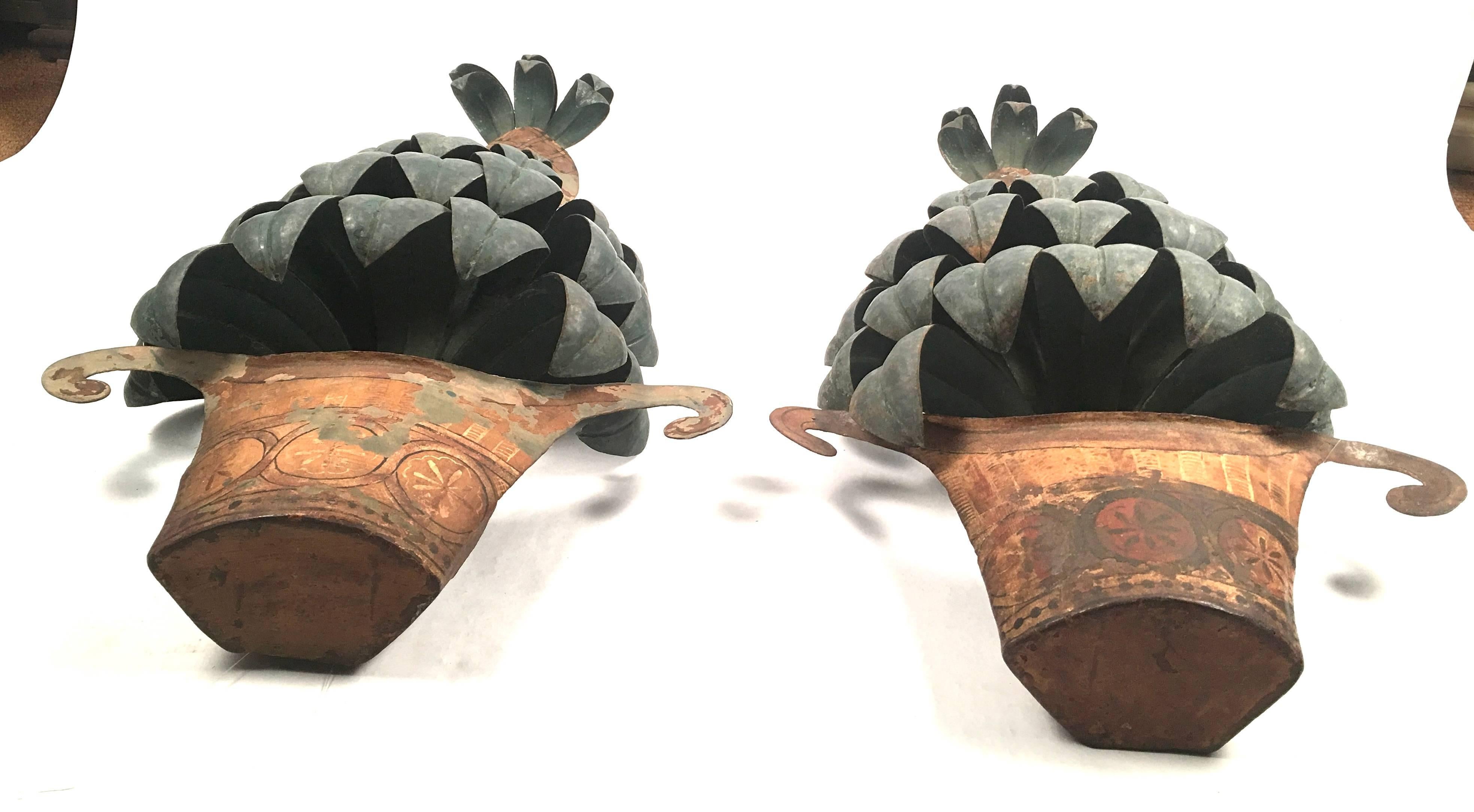 Large Italian Tole Pineapple Sconces 2