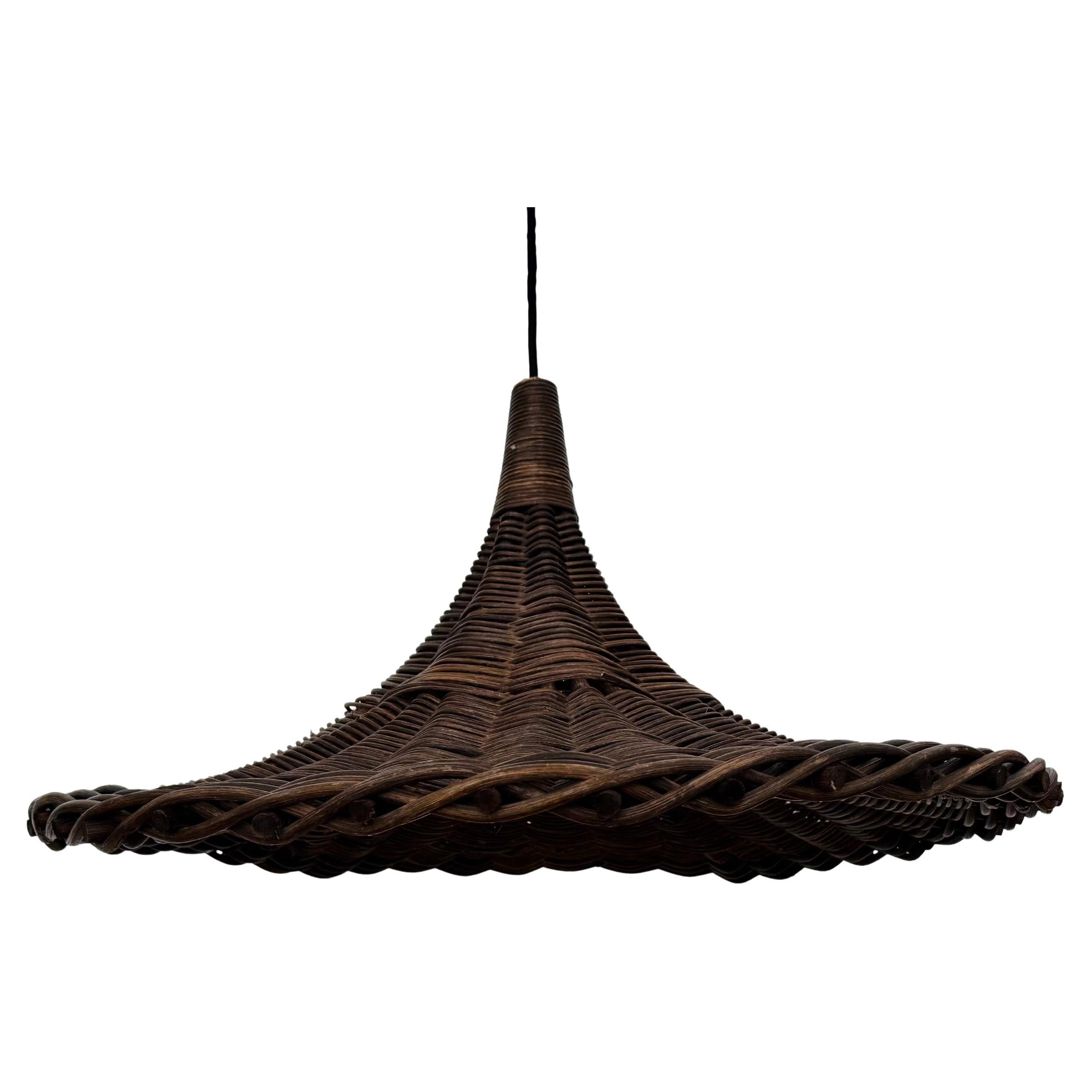 Lampada a sospensione grande in vimini Tulipano Italiano in vendita